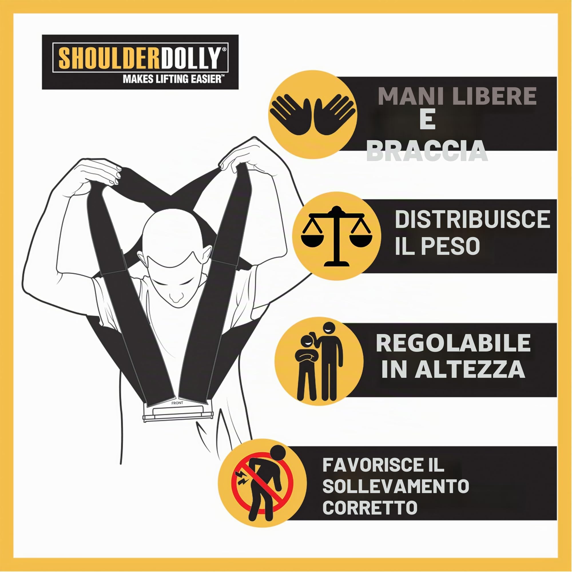 Shoulder Dolly - Cinghie per sollevamento mobili per 2 persone: Spostamento, sollevamento, trasporto di mobili, elettrodomestici, oggetti pesanti e ingombranti in modo facile, sicuro ed efficiente.