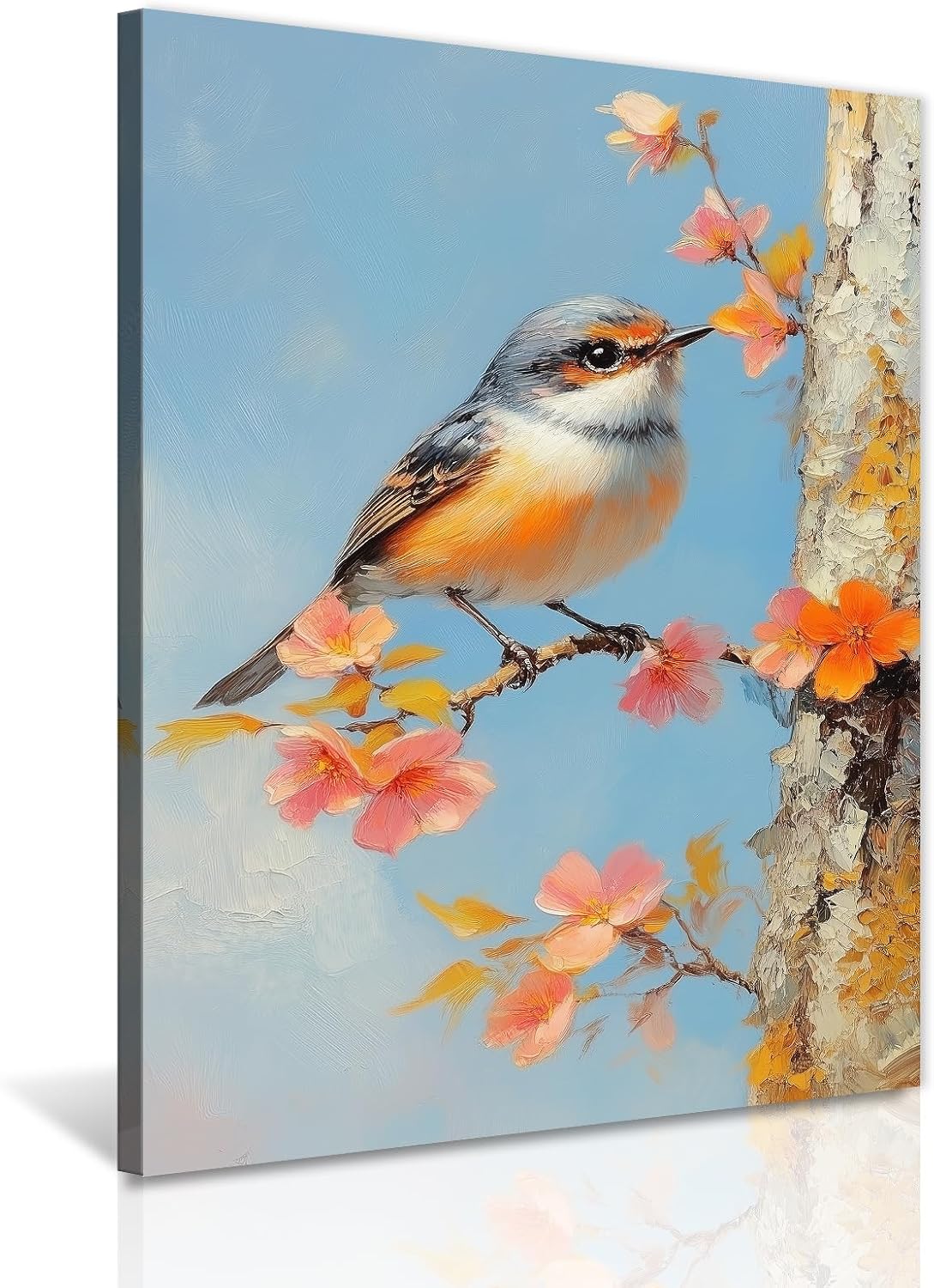 GLOKAKA Red Cardinal Pair Wall Art Romantic Bird Garden Decor Nature Floral Landscape Painting Poster for Living Room Bedroom Home Wall Decor Ready to Hang(Artwork-3,24"x36")