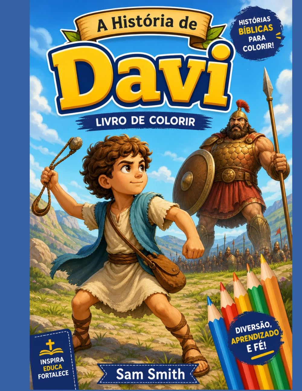 A História de Davi: Livro de Colorir Bíblico para Crianças – 25 Ilustrações de Página Inteira: Atividades Cristãs, Histórias do Velho Testamento, Davi e Golias