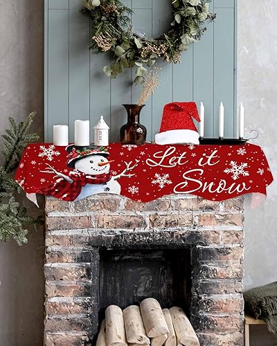 Miniatura 4 de Bufanda roja de muñeco de nieve de Navidad para chimenea de 70 x 17 pulgadas, copo de nieve blanco, decoración temática de invierno para chimenea,