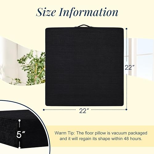 Miniatura 5 de Wellsin Almohadas cuadradas sólidas para suelo para adultos y niños, cojín grande de meditación con espuma viscoelástica gruesa y funda de