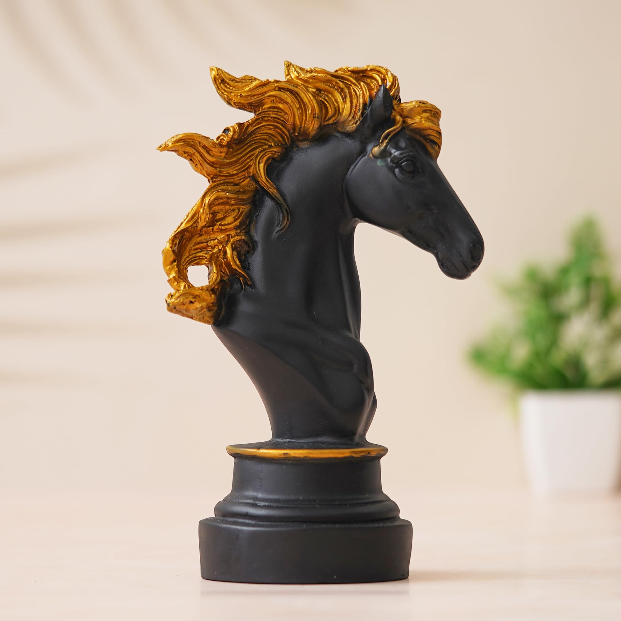 Resin Black Golden Horse Head Statue Animal Figurine Decorative Showpiece for Home Decor Living Room Bedroom | Gift for Diwali Housewarming Birthday Friendship Day