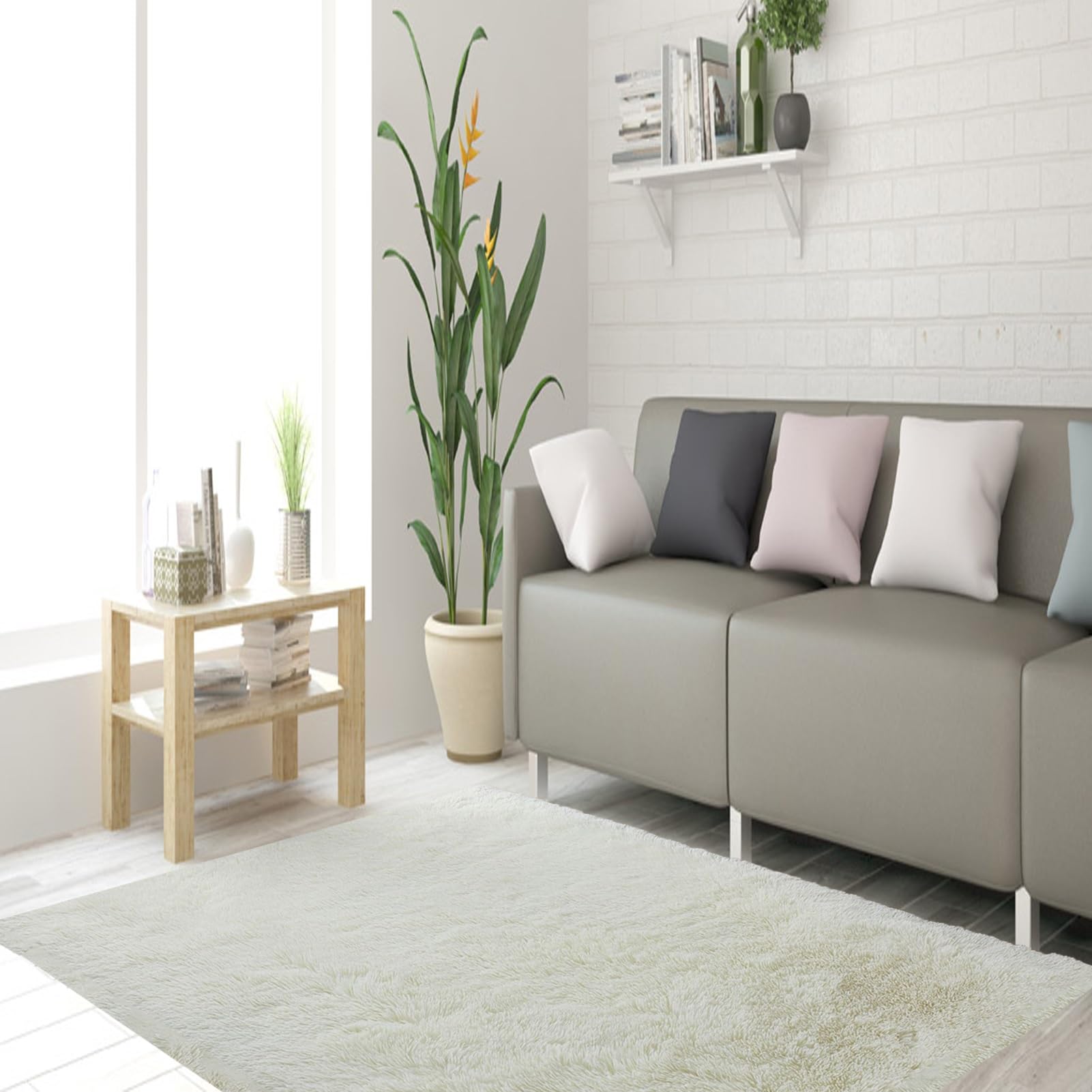 STGAO Rugs Living Room 40 x 60 cm Washable Anti Slip Durable Lounge Area Rug Modern Super Soft Fluffy for Living Room Bedroom Play Area Kids Room, White