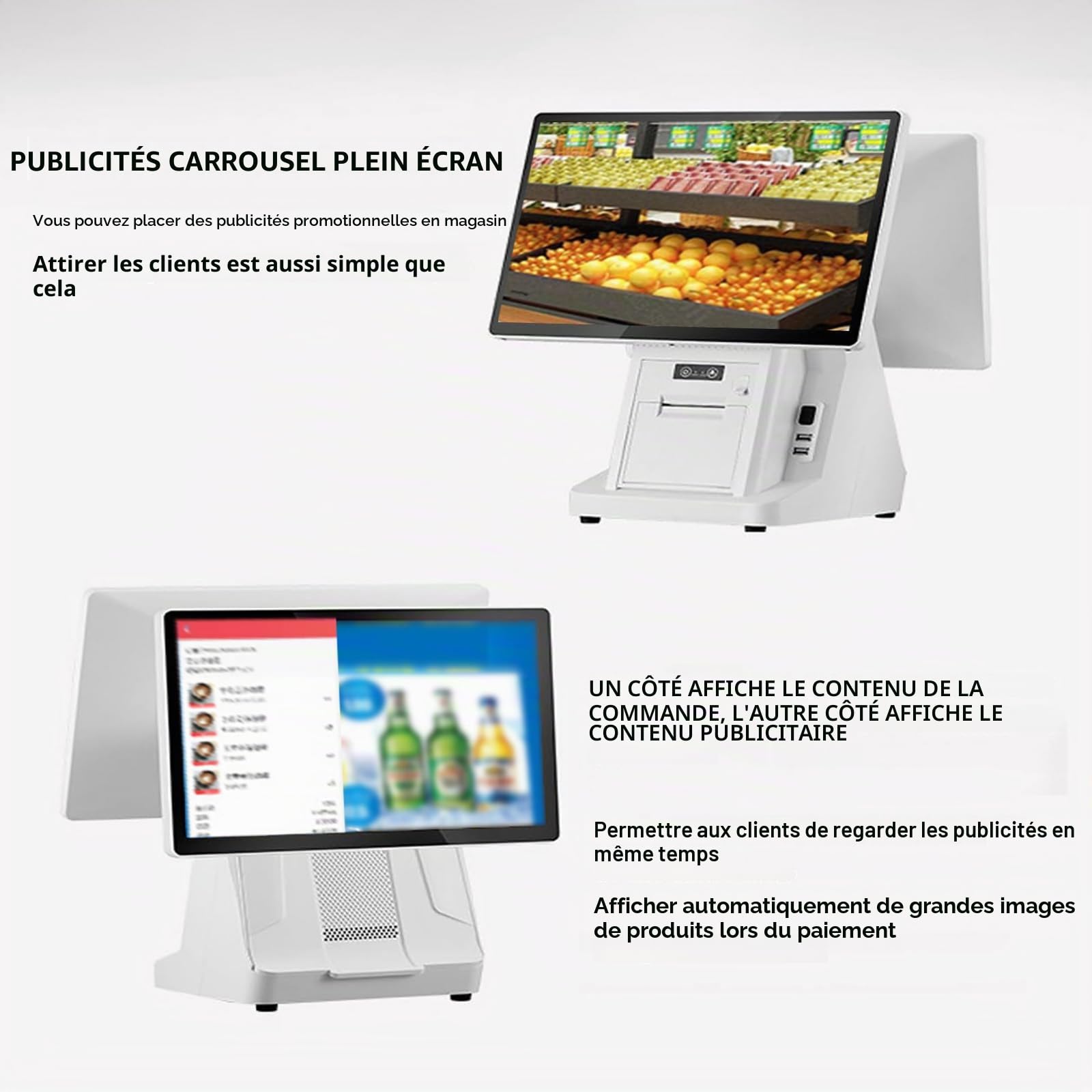 Caisse Enregistreuse POS (15,6"), Écran Tactile, Caisse Enregistreuse Rapide (Distributeur De Tickets Intégré), Résolution 1366×768/4 Go De RAM + 64 Go De SSD, pour Restaurant,Singlescreen