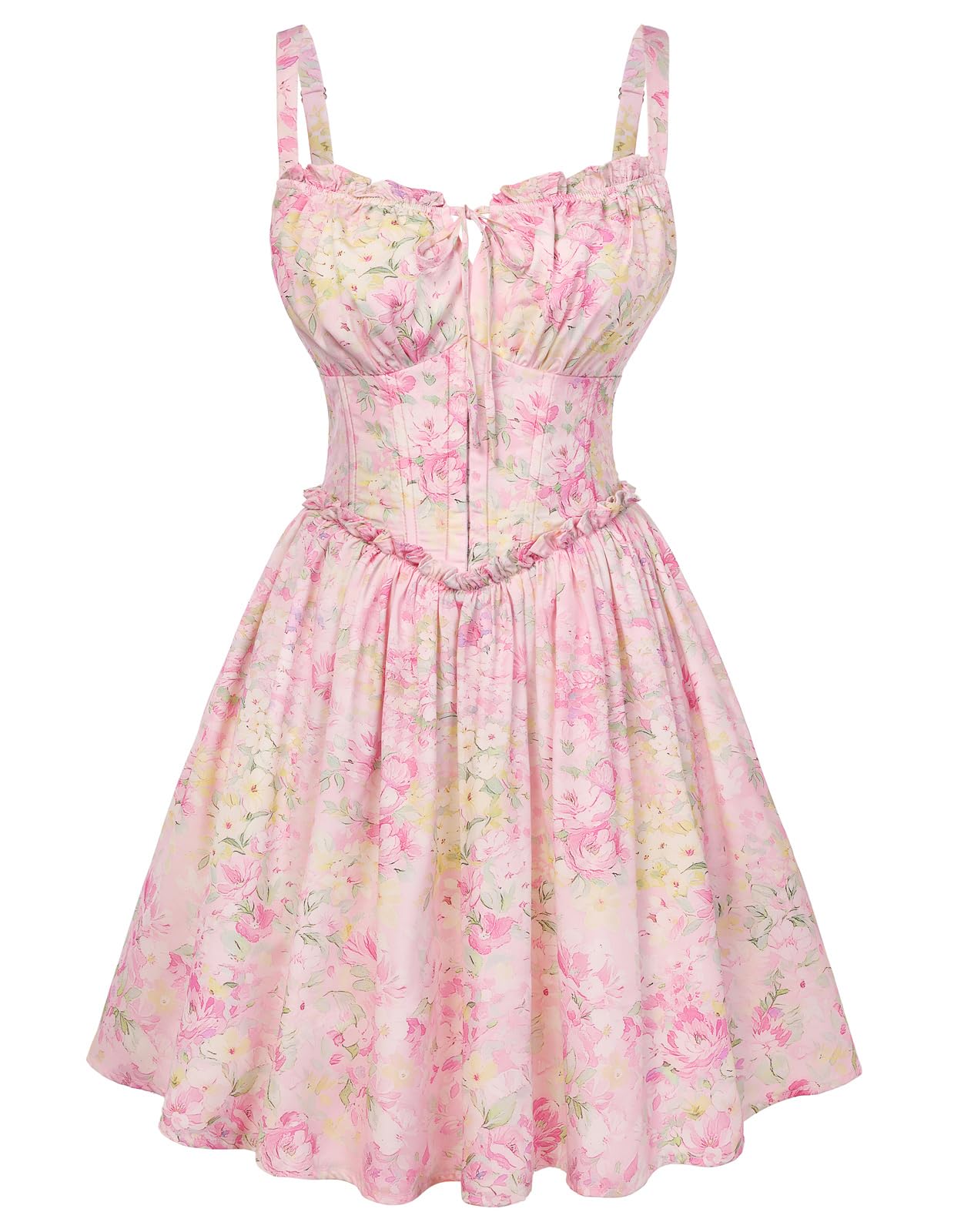 SCARLET DARKNESS Mini robe corset victorienne florale sans manches avec bretelles spaghetti pour femme, robe d'été pour plage, mariage, fête
