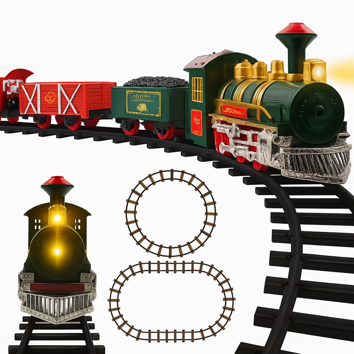 Toyana 12 Pcs Kids Toy Train Set, Electric Train Toy with Light up Engine, Realistic Sound, Christmas Model Railway with Locomotive, Carriages Tracks Accessories Gift for Children 3+ Years — image 1