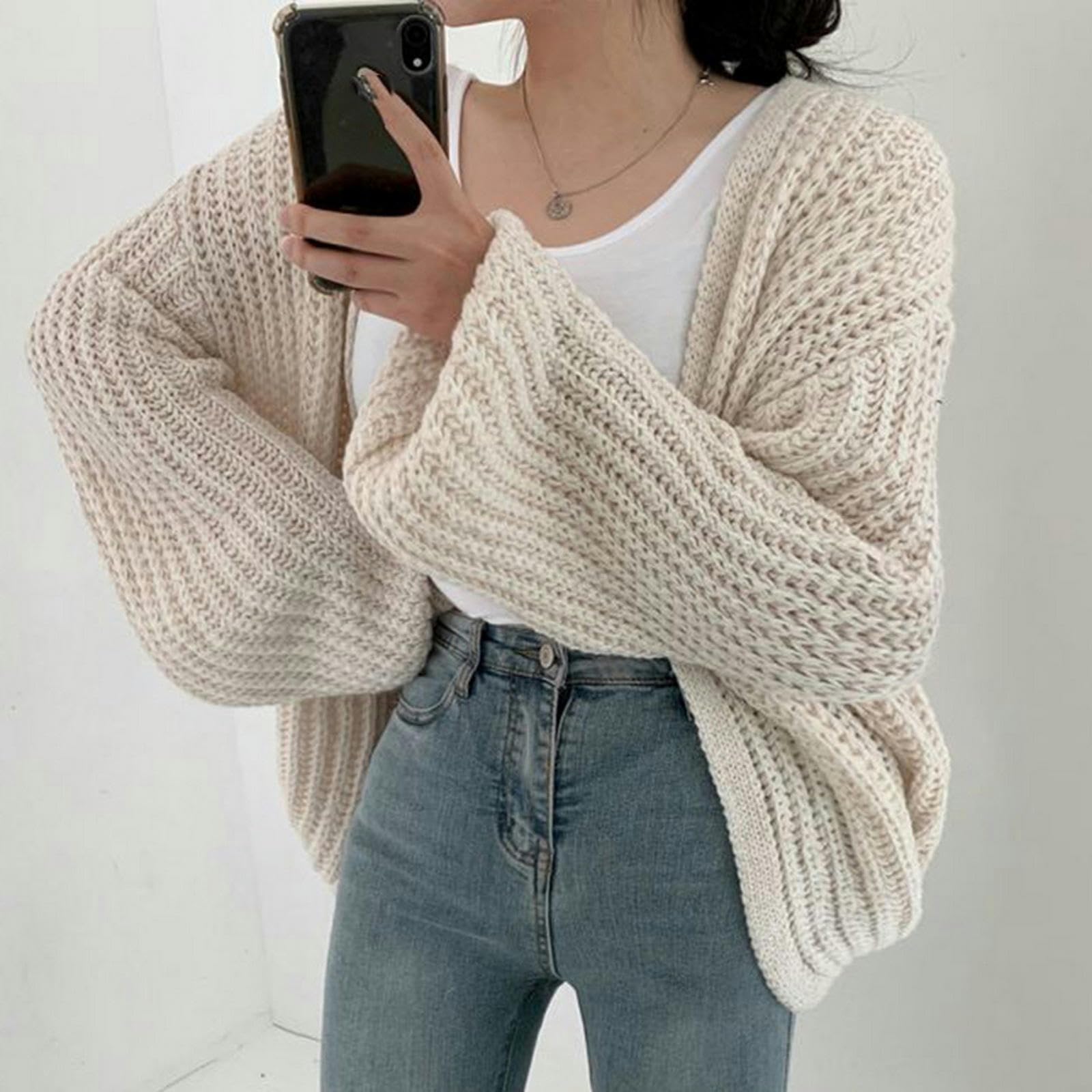 TEidea Rebeca Mujer Verano Vintage Harajuku Lantern Manga Cárdigan para Mujeres, Tops De Moda Calles De Otoño Casuales, Estilo Perezoso-Negro-Talla Única