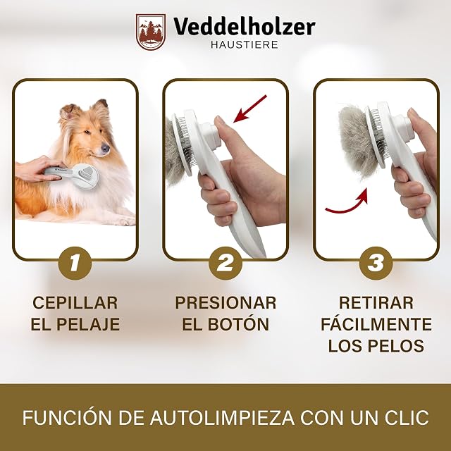 Foto 3 de 7 de Cepillo premium Veddelholzer para perros & gatos con eliminación de pelo con un clic