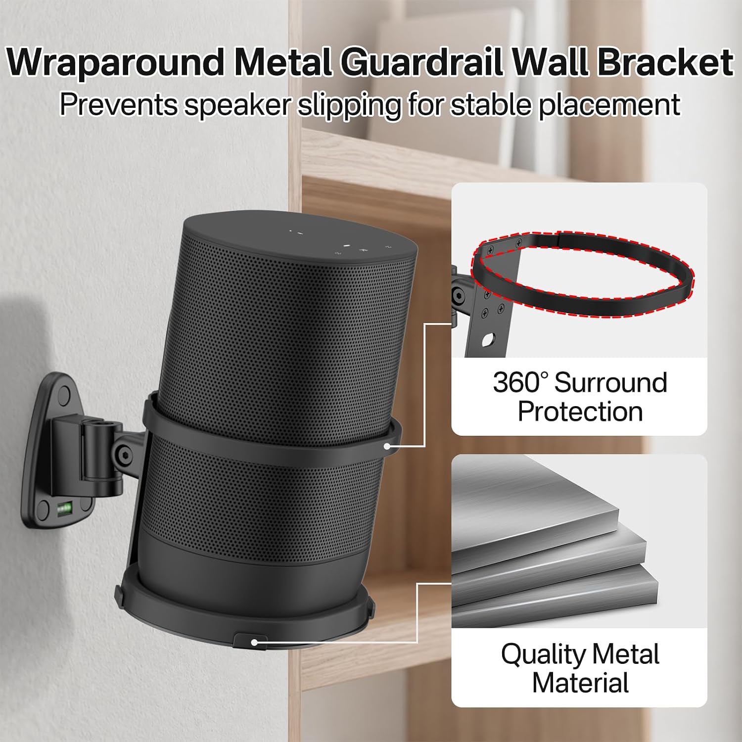 Wall Bracket for Sonos Move and Sonos Move 2 Wall Mount - Adjustable Swivel & Tilt for Sonos Move Speaker Mount with Wraparound Metal Guardrail Design, Compatible with Wired & Base Charging, 1 Pack