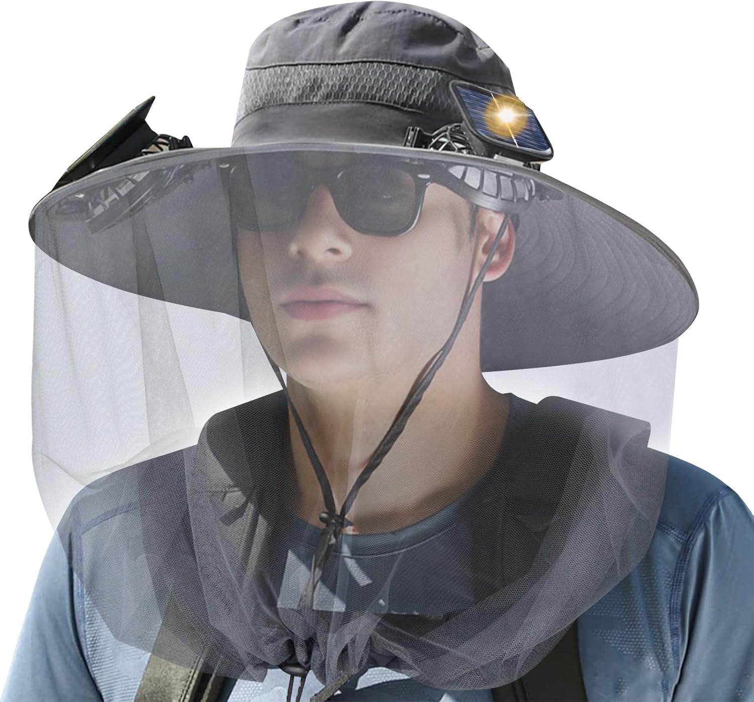Solar Fan Hat with Mosquito Net, Wide Brim Sun Hat with 2 Solar Powered Fans, Fishing Hat with Solar Fans for Men Women