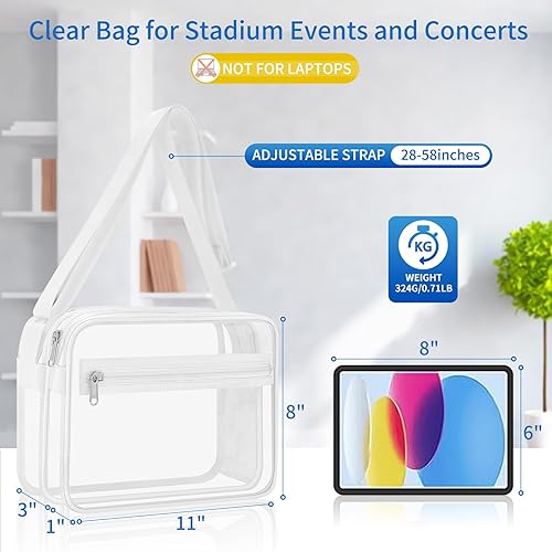 Miniatura 5 de Bolsa de mensajero transparente aprobada para estadios de 12 x 12 x 6, bolsa transparente de doble compartimento para concierto de estadio