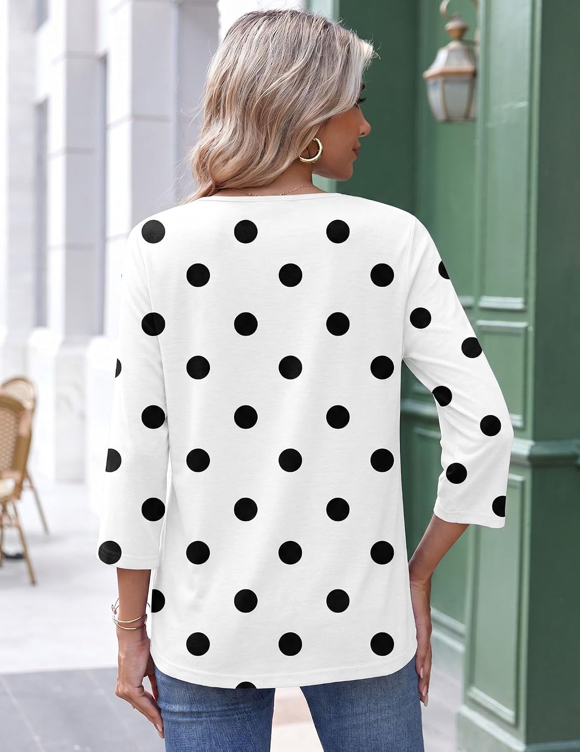  3/4 Length Sleeve Womens Tops Round Neck Casual Summer Tunic Tops Basic Tees Blouses Dressy T-Shirts Pleated Shirts thumbnail