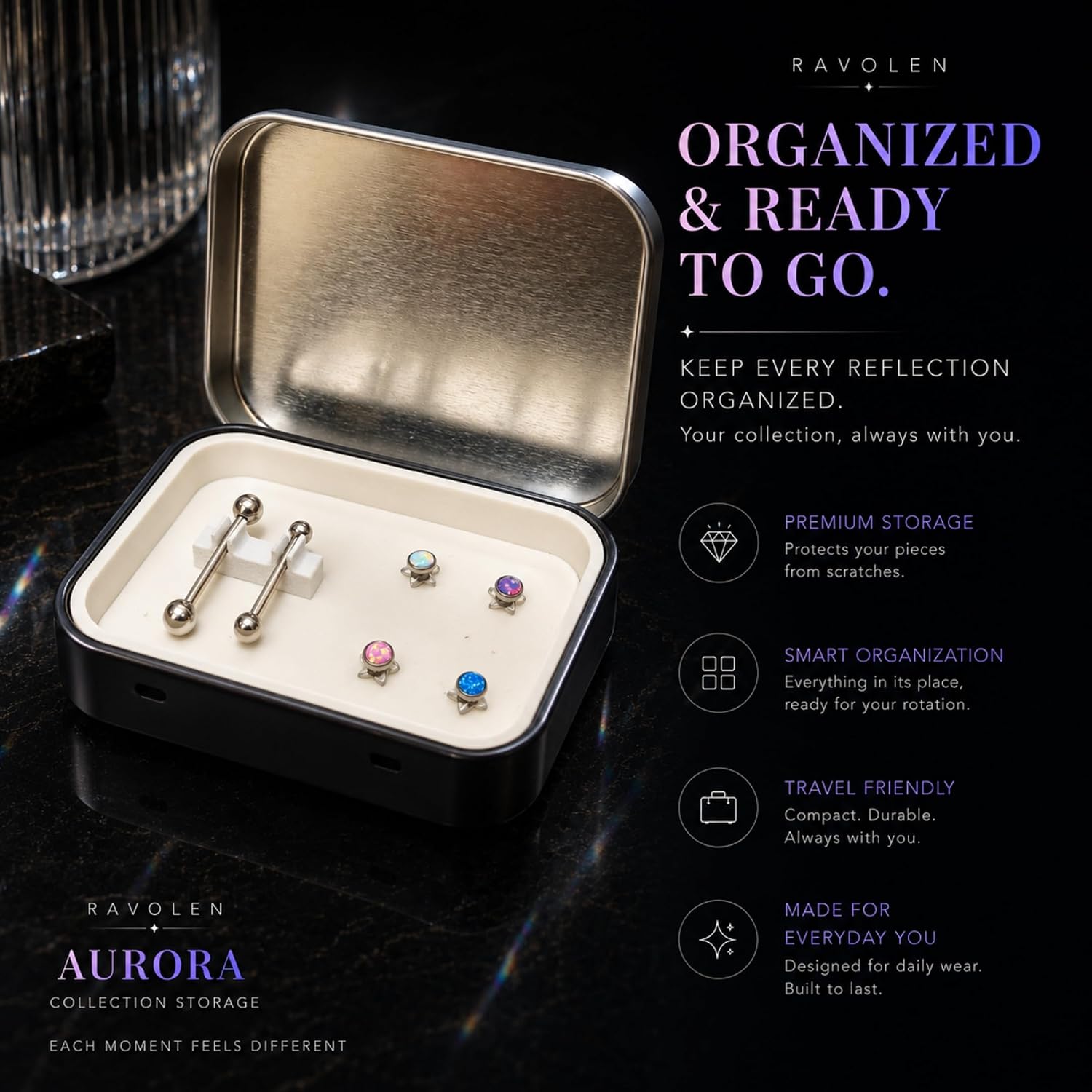 14G Titanium Opal Tongue Rings – Implant Grade Internally Threaded Barbell Set, 14mm & 16mm Straight Bars, 4mm & 5mm Ball Ends, Interchangeable Opal Ends, Storage Case Included