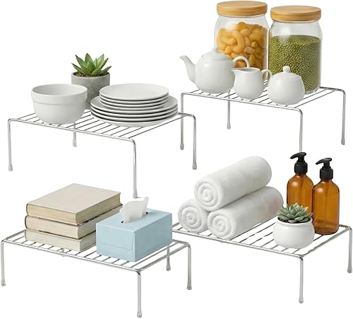 Miniatura 13 de Evelots Organizador/Estante de alambre para armario de cocina, paquete de 6 elevadores de metal resistentes, duplica tu espacio en el mostrador