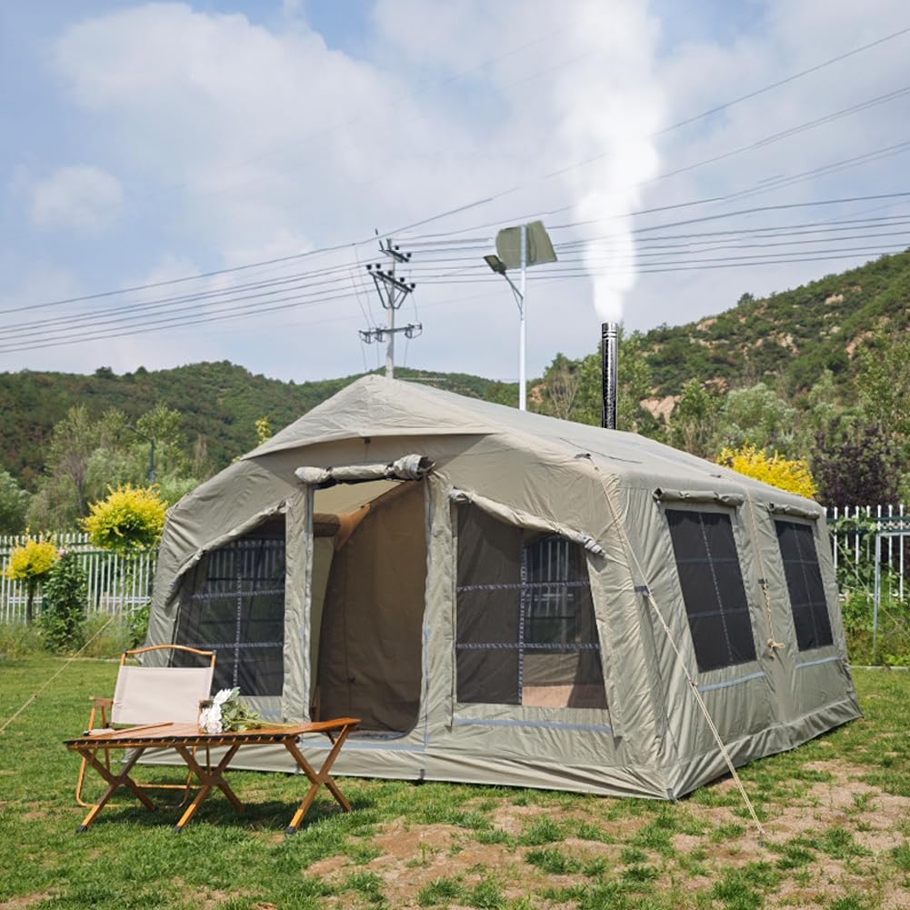 4-sezonowy namiot powietrzny glamping z oddzielną częścią dzienną i sypialną, wodoodporny namiot rozkładany z pompką i otworem na kuchenkę, namiot kempingowy dla 8-10 osób