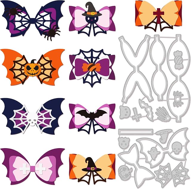 GLOBLELAND 2Pcs Halloween Bowknot Cutting Dies Metal Spider Bat Bow Embossing Stencils Die Cuts for Paper Card Making Decoration DIY Scrapbooking Album Craft Decor