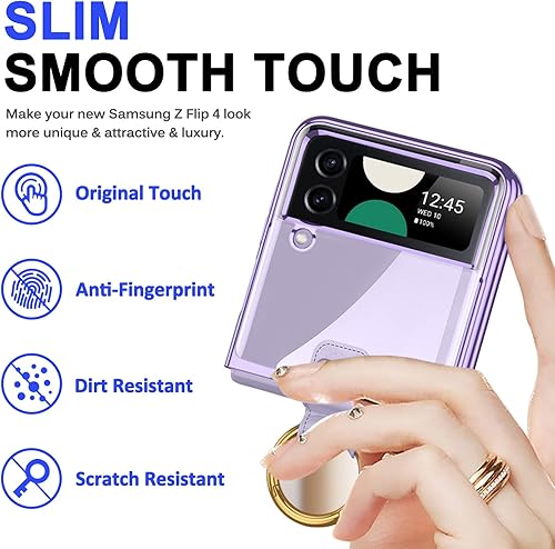 Miniatura 6 de Miimall Funda para Samsung Galaxy Z Flip 4 con soporte de anillo, Z Flip 4 con protector de pantalla de cámara de vidrio templado, funda