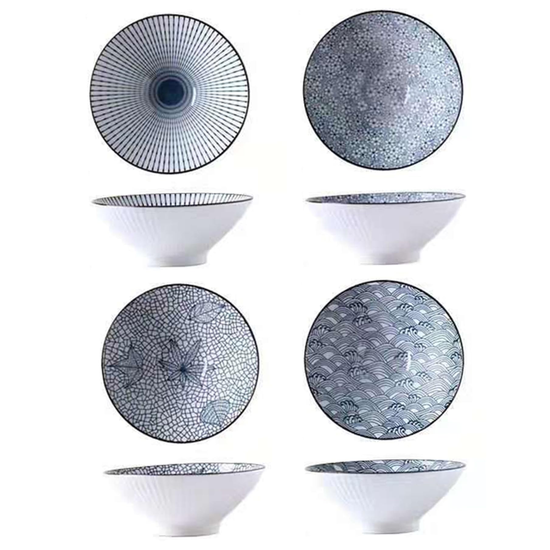 Bols à ramen japonais, lot de 4 bols en céramique de 20 cm, grands polyvalents pour nouilles ramen, rétro japonais pour céréales, soupes et nouilles