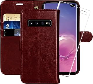 MONASAY Galaxy S10 Plus Wallet Case, 6.4 inch, [Screen Protector Included][RFID Blocking] Flip Folio Leather Cell Phone Cover with Credit Card Holder for Samsung Galaxy S10 Plus