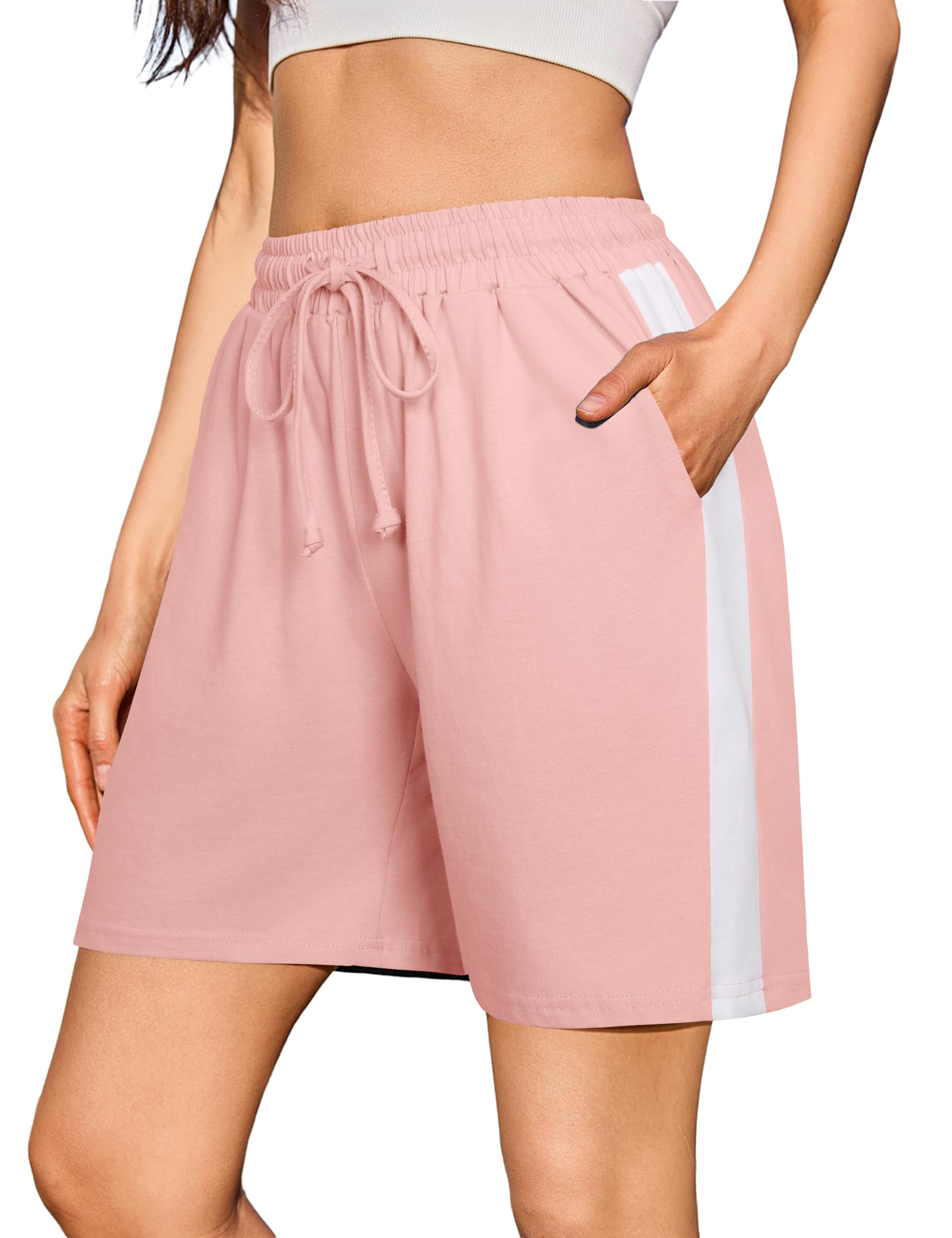 Litherday Shorts Damen Sommer Sporthose Kurz High Waist Bermuda Shorts Streifen Lose Jogginghose Sportshorts mit Taschen für Running Gym Fitness