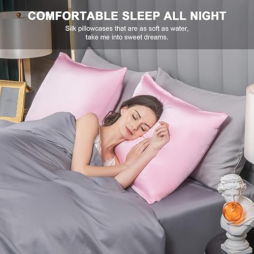 Miniatura 4 de Funda de almohada de seda de morera para cabello y piel, con cierre oculto, de doble lado, suave y transpirable, a prueba de alérgenos (20 x