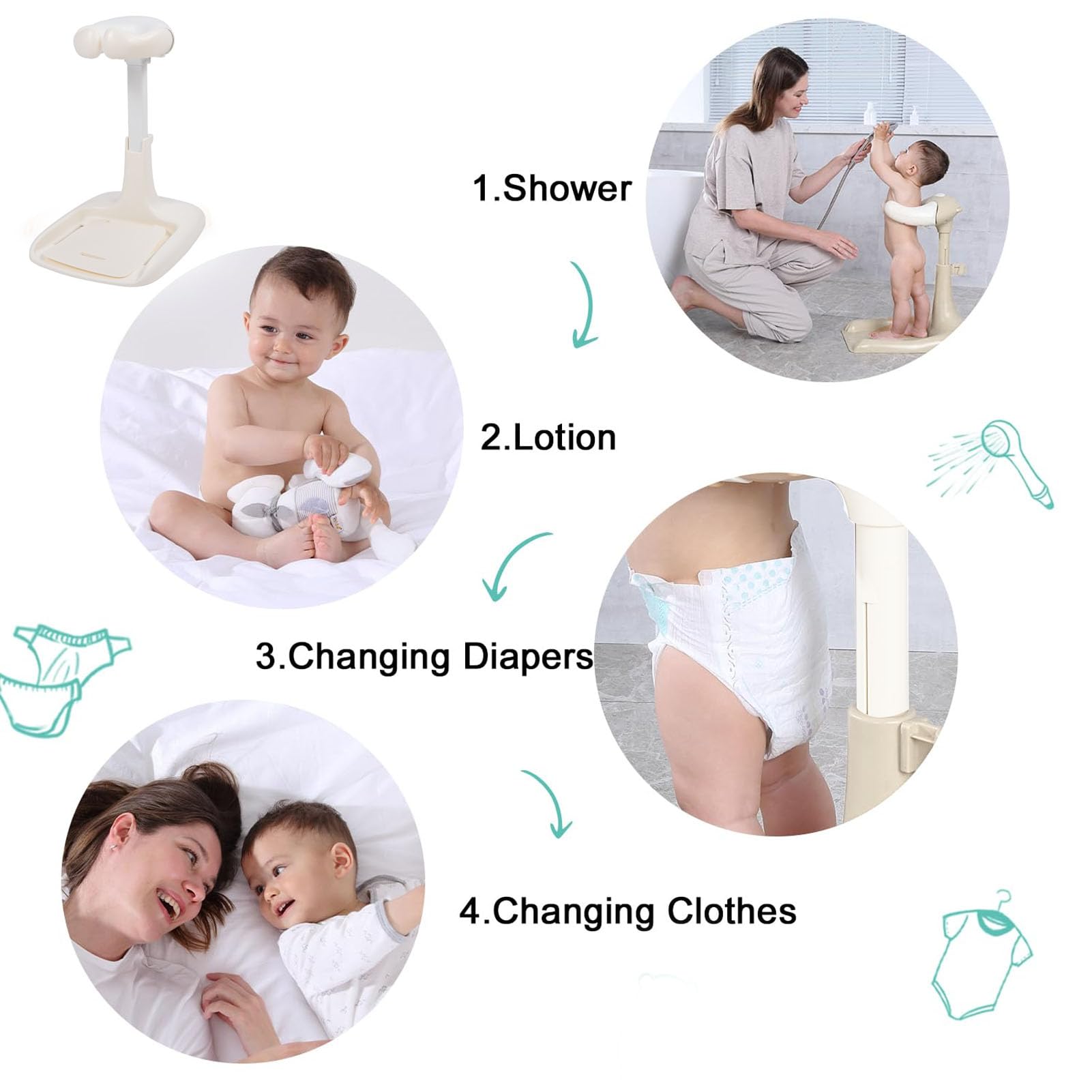 Rosvola Torre de Baño Baby Hug, Soporte de Pie de Ajustable para Baby Shower, Diseño Antideslizante para Bebés y Niños Pequeños, 40x50x60cm (Caqui)