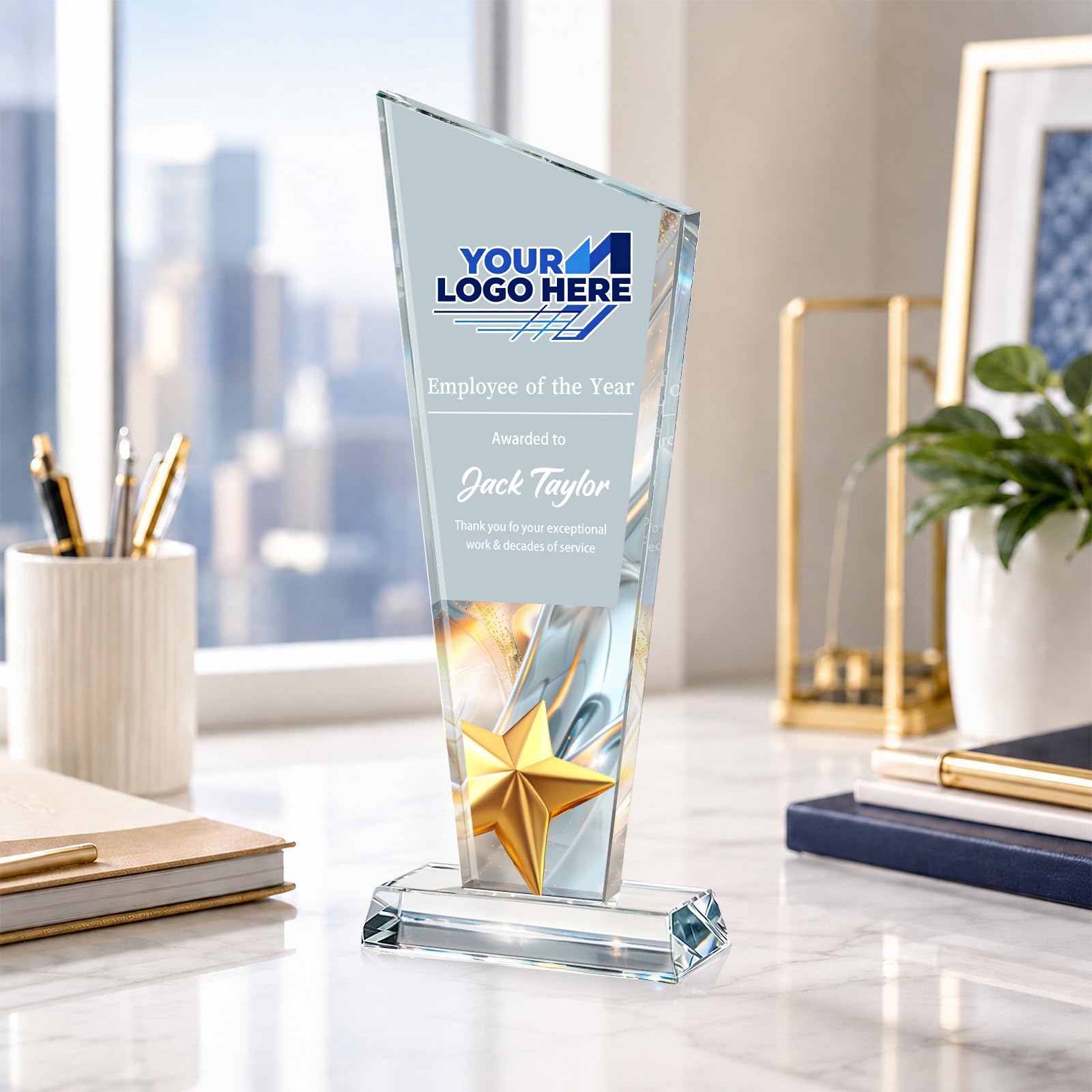 Custom Crystal Trophy Award Personalized Plaque Award with Text Logo Photo Awards Trophies for Employee Recognition Team Graduation Personalized Office Gifts for Boss Coworker Teacher
