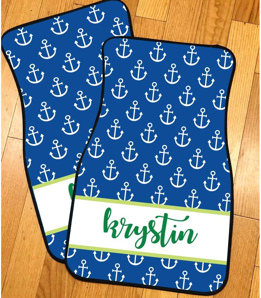 VictoryStore Custom Car Mats: Car Mats for Women Anchor Cart Mats Set of 2 Customize This Set with Your Name (Blue)