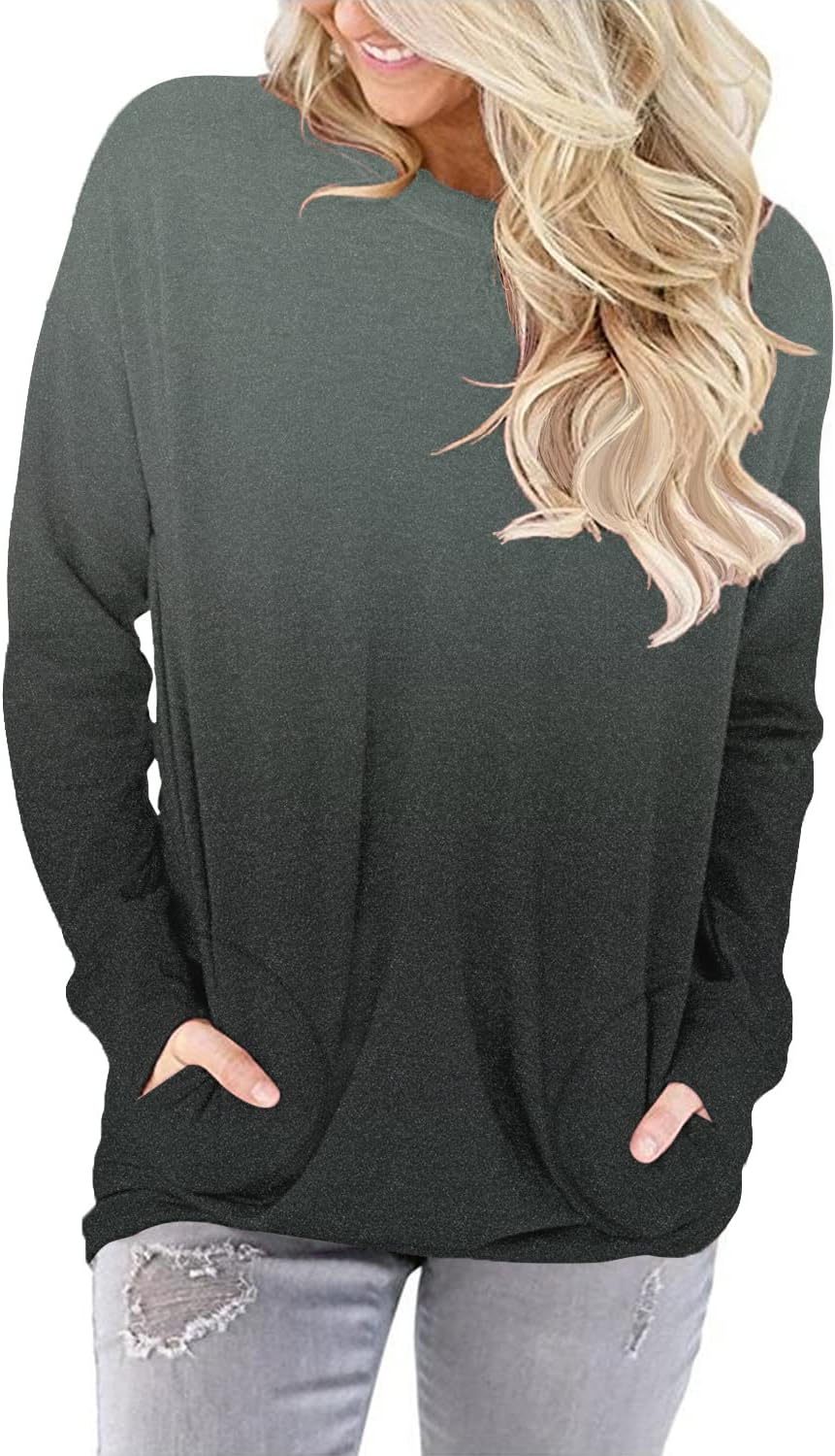 ONLYSHE Womens Crewneck Sweatshirt Casual Loose Fitting Tops Long Sleeve T Shirt - Image 3