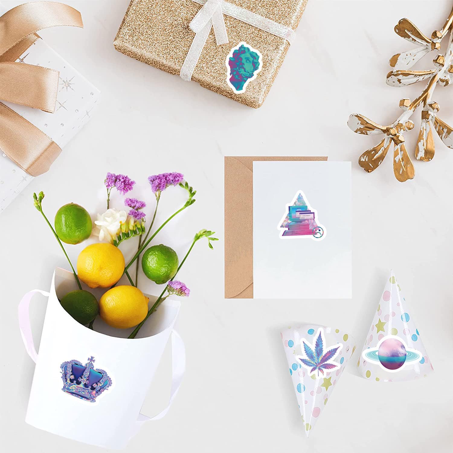 Vaporwave Stickers (500 pcs), 10 Sheets Graphic Vintage Aesthetics Decal Roll Self Adhesive Seals for Birthday Party Decorations Water Bottle Laptop Scrapbook Cards Envelopes - Image 5