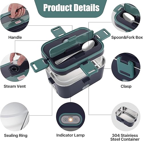 Miniatura 5 de JWZILMR Fiambrera eléctrica para adultos  Calentador de alimentos portátil 3 en 1, calentador de alimentos autocalentable de 60 W para coche,