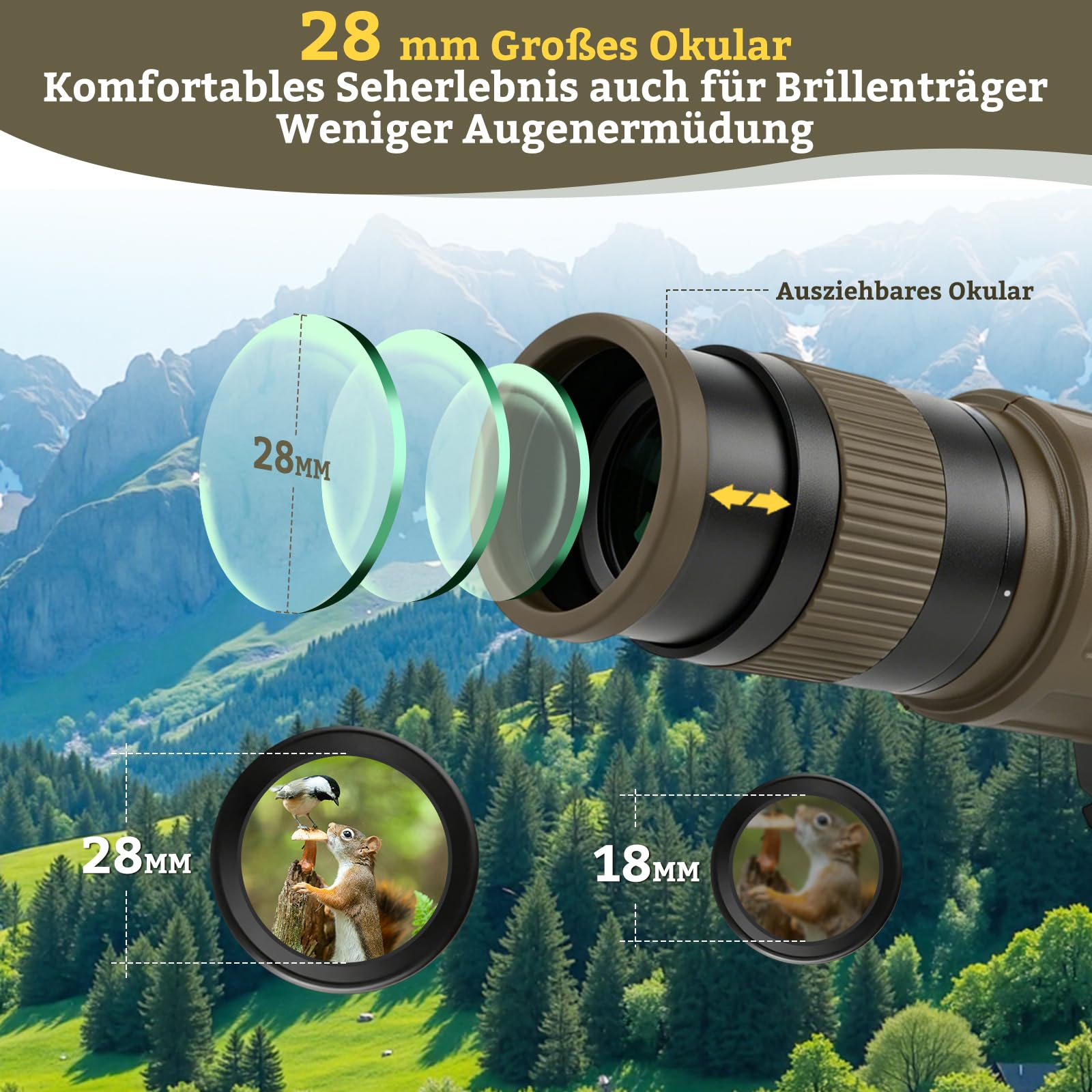 12×62 Spektiv Vogelbeobachtung HD IPX7 Wasserdichtes | Spektiv mit Stativ BAK4 FMC Porro Prism für Sportschützen,Twist-up-Augenmuschel,Monokular Fernrohr für Jagd Wildtiere