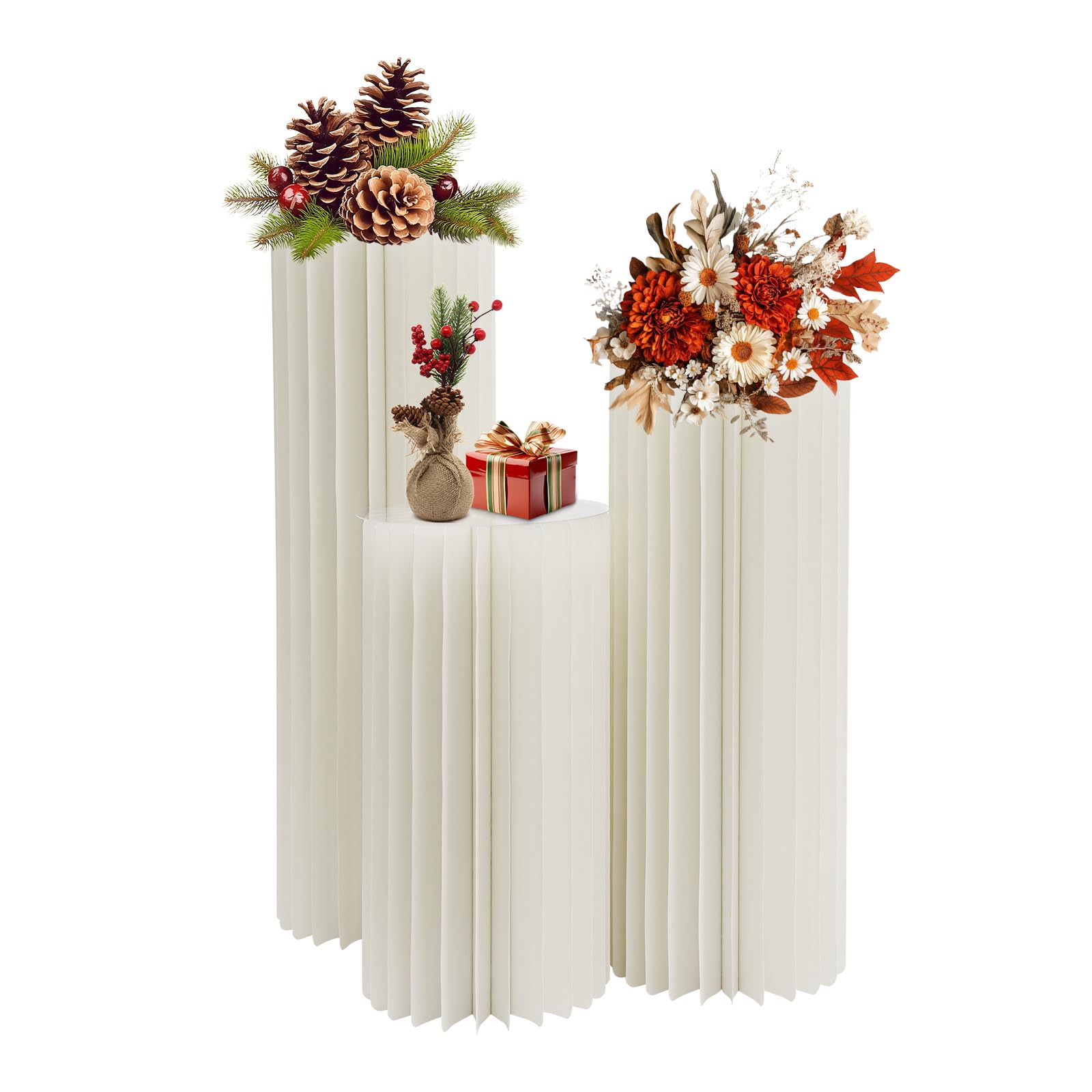 5 supporti per fiori in cartone a forma di cilindro a nido d'ape, per matrimonio, pieghevole, con acrilico e 42 fogli per anniversari, compleanni, matrimoni, fidanzamenti, 20/40/60/80/100 cm