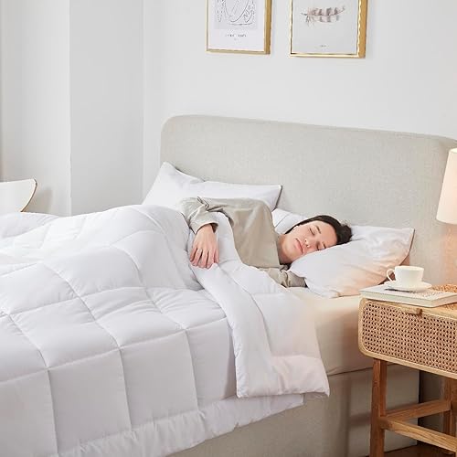 Miniatura 7 de Nestl Edredón acolchado para todas las estaciones, tamaño Queen, color blanco