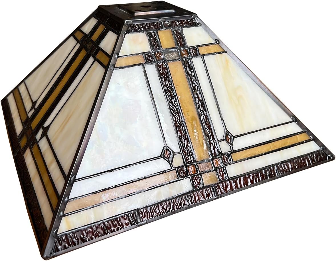 Capulina Tiffany Lamp Shade 12 Inches Wide Accessories Replacement Cream Mission Style Stained Glass Lampshade Only for Table Lamp