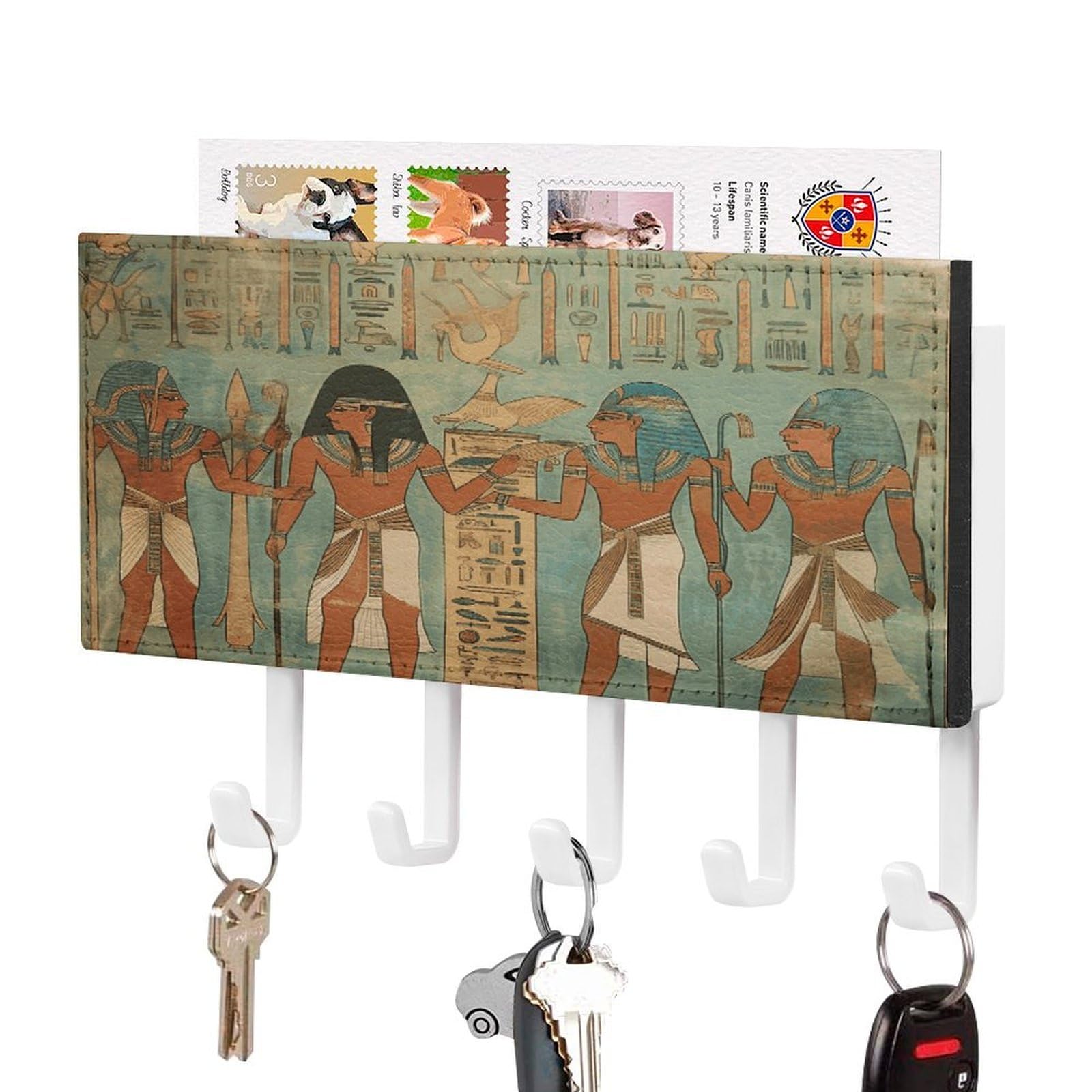 FekiLoot Women in Ancient Egypt Key Holder for Wall Decorative Mail Organizer with 5 Key Hook Self Adhesive Key Rack with Tray Coat Rack Wall Mount Key Hanger Decor for Entryway Door