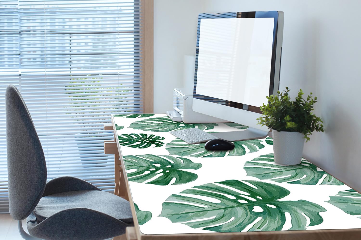 Sottomano da Scrivania 120x60 cm Antiscivolo per Ufficio e Casa Facile da Pulire Impermeabile Superficie Protettiva Protezione e Decorazione in Vinile PVC - Foglie di Monstera