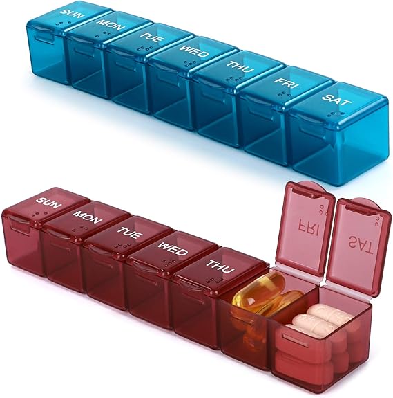 2 Pack Small and Cute Pill Case,Weekly Pill Organizer,Mini Pill Box for Travel