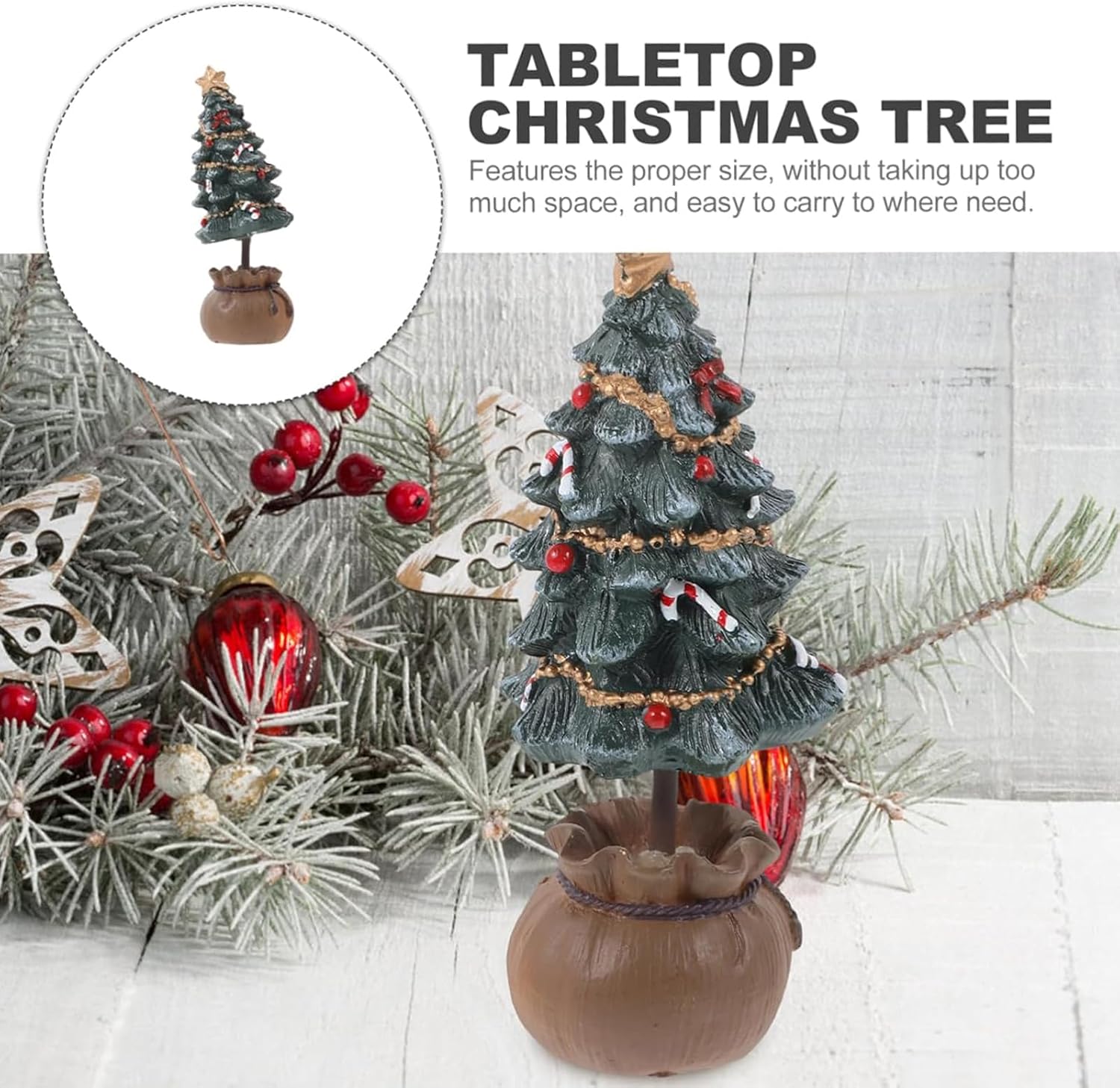 Resin Christmas Tree,Holiday Figurine,Christmas Decoration Mini Christmas Tree,Desktop Ornaments