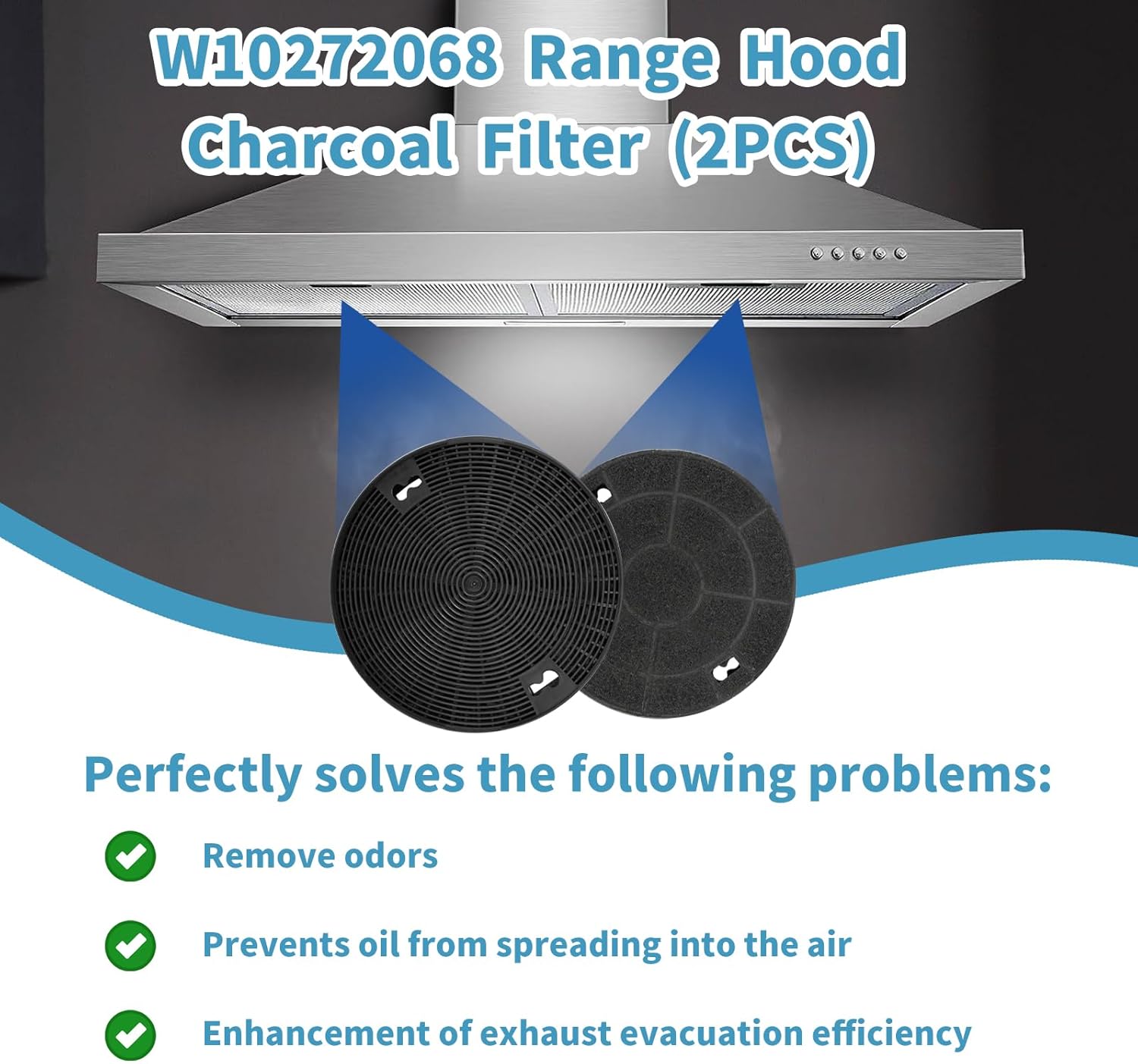 W10272068 Range Hood Charcoal Filter 7.625 in (2PCS) Fit for Whirlpool/KitchenAid/Samsung/Jenn-Air Stove Hood, Kitchen Hood Filters Replace 1550120 81550120 AH2367296 EA2367296 PS2367296 W11709671
