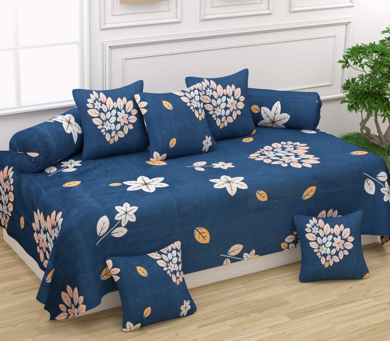 SHAKUMBHARI FAB 3D Printed Classic 8 Piece 160 TC Cotton Diwan Set - Abstract (Pink)