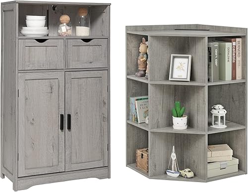 Miniatura 1 de Iwell Armario de almacenamiento grande, con 2 cajones y gabinete esquinero de esquina para almacenamiento de juguetes en cubo de esquina para