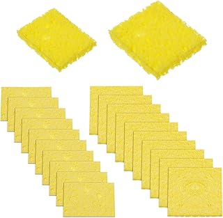20Pcs Soldering Iron Cleaning Sponge 6x6cm Soldering Sponge High Temperature Square Replacement Solder Sponges Welding Iron Cleaning Pads Solderings Accessories (Yellow)