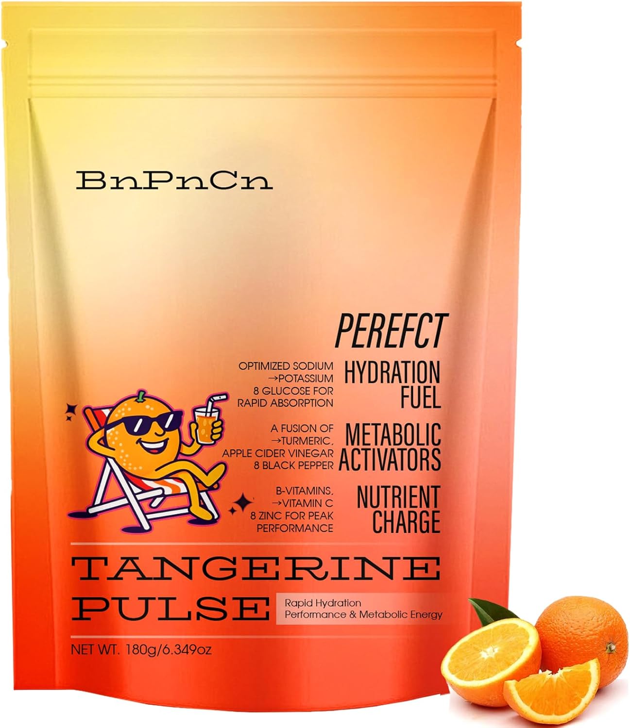 Perfect Morning Tangerine Pulse Electrolyte Powder, 3-in-1 Hydration Supplement with Anhydrous Glucose, ACV, B Vitamins, Turmeric & Taurine, Supports Metabolism & Hydration, Fresh Orange Flavor (1pcs)