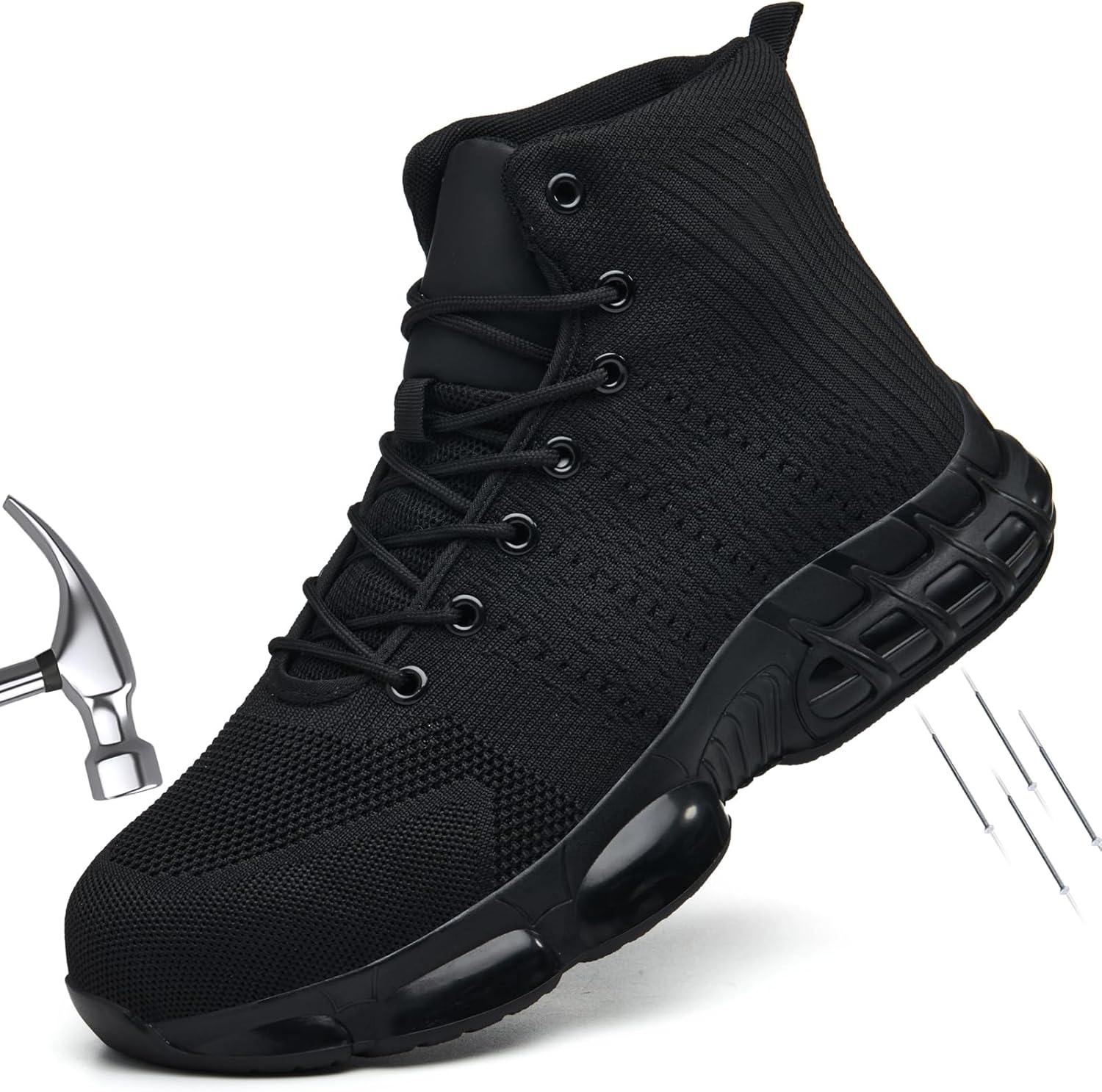 Steel Toe Work Boots for Men Women, High Top Slip Resistant Safety Shoes Puncture Proof Comfortable Tennis Boots for Industry Construction Warehouse