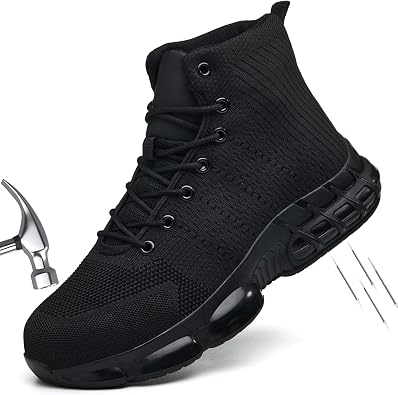 Steel Toe Work Boots for Men Women, High Top Slip Resistant Safety Shoes Puncture Proof Comfortable Tennis Boots for Industry Construction Warehouse