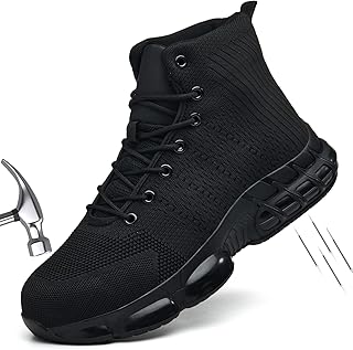 Steel Toe Work Boots for Men Women, High Top Slip Resistant Safety Shoes Puncture Proof Comfortable Tennis Boots for Industry Construction Warehouse