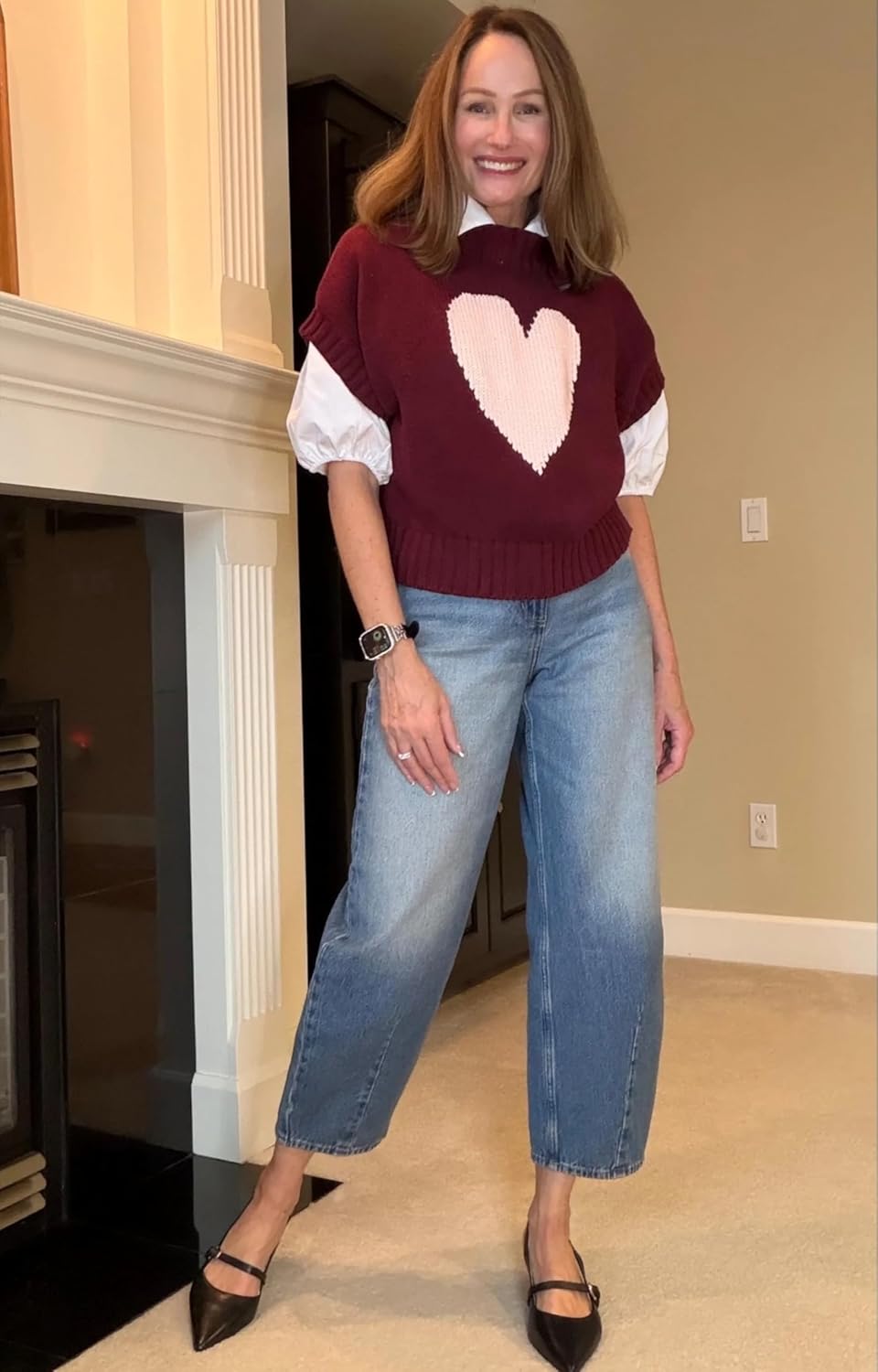 Womens Sweater Vest Mock Neck Cap Sleeve Sweater Tank Tops Cute Heart Knit Cropped Pullover Top - Image 9