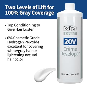 ForPro Expert 20 Volume Creme Developer, 32 Fl Oz for Hair Lightening, Gray Coverage & Color Deposit with Standard Lift