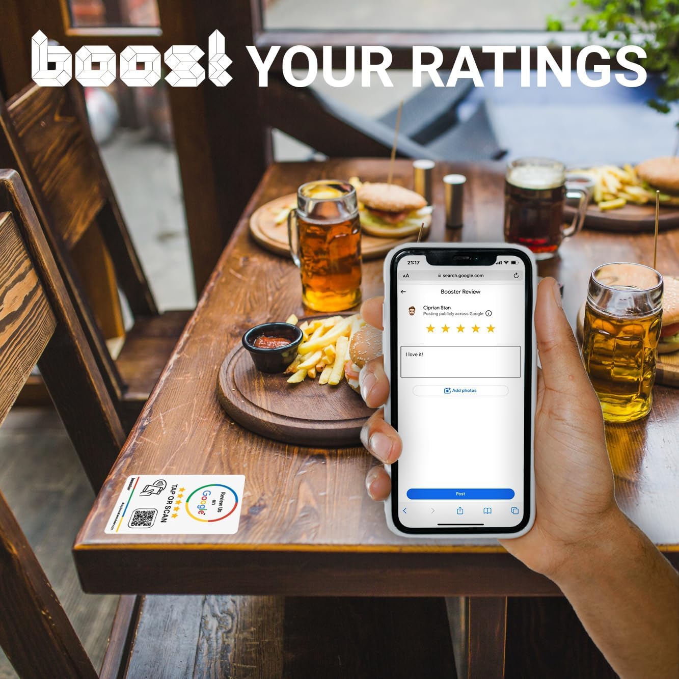 Google Review Tap Stickers by Booster Review: Smart Tap NFC & QR for Instant Reviews - iPhone & Android - Boost Business Reviews Quickly (3-Pack)